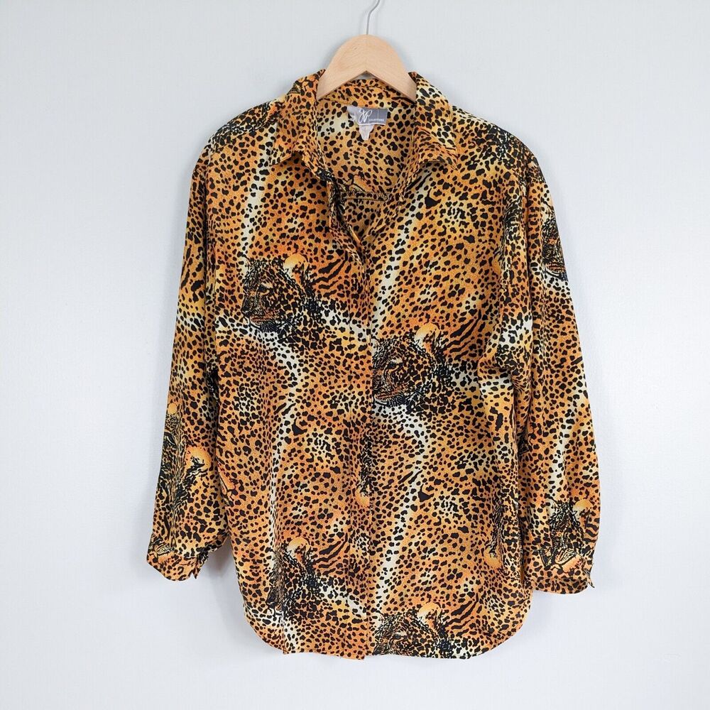 Cheetah Print Button Top Blouse 16 Xl Orange Blac… - image 2